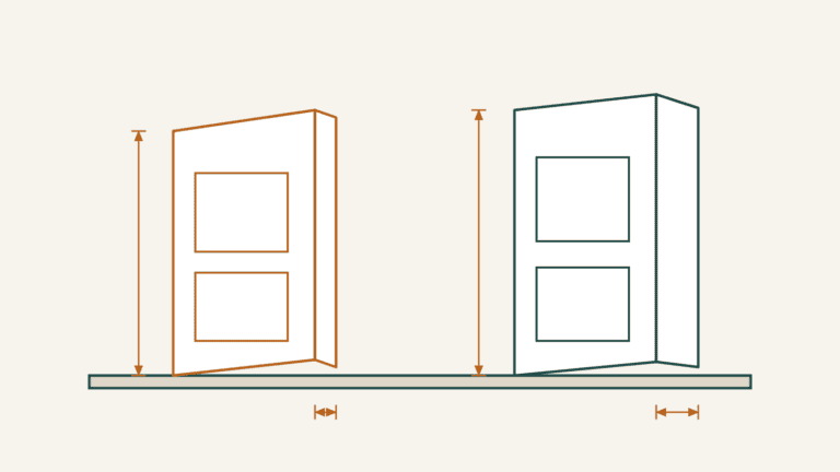 Edge comparison of a 1 3/8 inch mobile home interior door slab and a 1 3/4 inch standard door slab