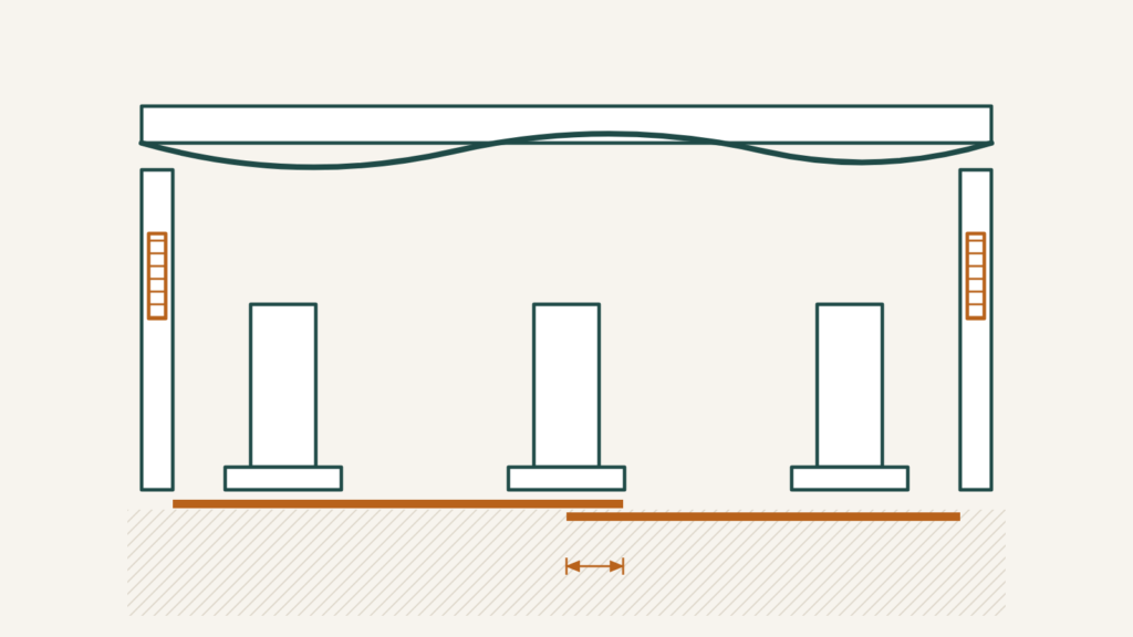 Cross-section showing a mobile home vapor barrier on the soil below the home and the bottom board above it